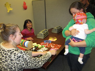 Passing out stickers with Christine and a sorority volunteer